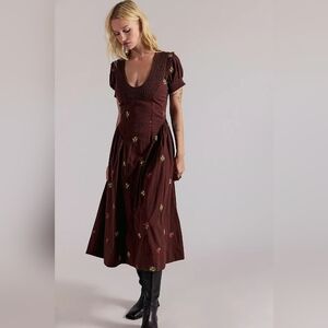 Free People Brown Floral Midi Dress